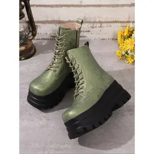 Fashionable Solid Color Square Toe Platform Boots, Casual Comfortable Zipper Design Ankle Boots for Daily Wear, Female All-match Trend Shoes for Winter