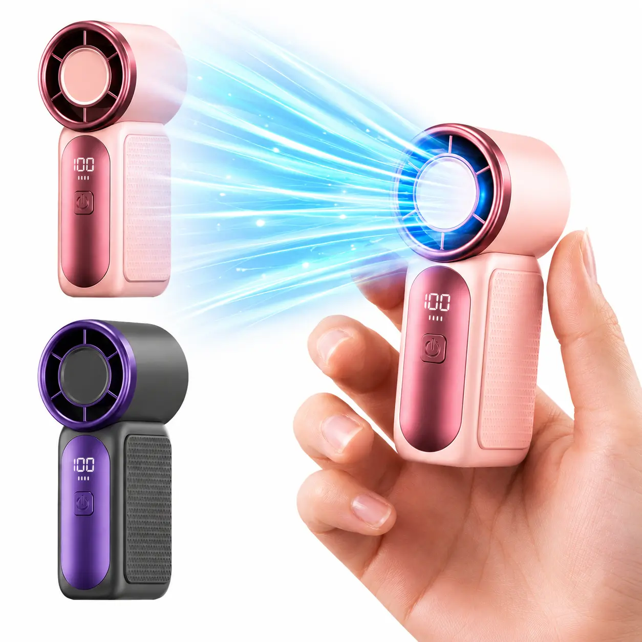 Mini Handheld Fan with LED Display, 6 Speed Turbo Pocket Sized Personal Fan, USB Rechargeable High Speed Cooling for Travel, Outdoor and Makeup, Ideal Gift for Women