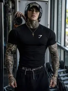 Men's New Muscle Sport Fitness Shirt, Milk Silk Print Short Sleeve Tight Fit Top, Casual Gym Wear, Comfortable and Stylish, Activewear Tee