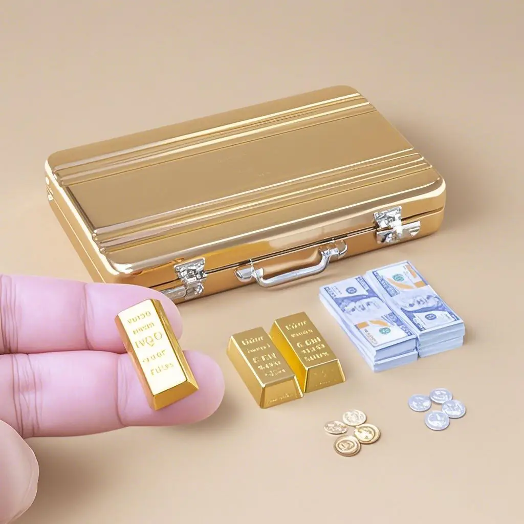1:6 Mini Decorative Case Set - With Colorful Note Sheets, Shiny Metal Cubes & Vintage Style Medals - Unique Miniature Display & Dollhouse Accessory