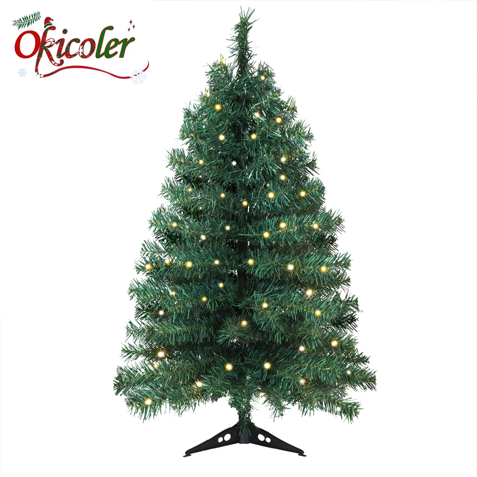 Okicoler 3ft Spruce Artificial Remote Control Christmas Tree with Warm White Lights & Colorful Lights, Suitable for Home, Office, Party Decoration, Easy to Assemble, Foldable Base