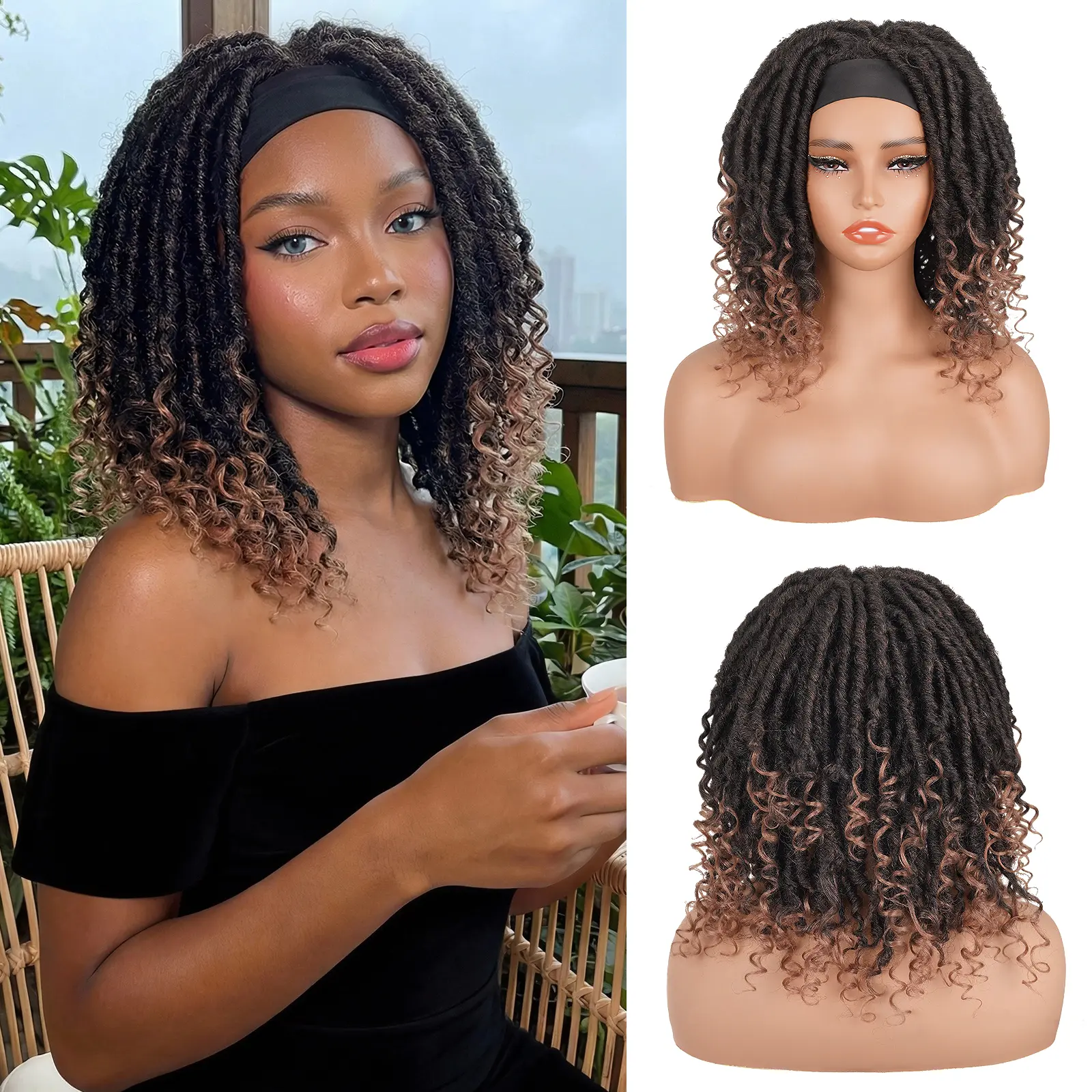 Ourwigs Short Headband Dreadlock Wig For Women Headband Faux Locs Braided Wigs Curly Hair Wig Twist Wigs Synthetic Faux Locs Crochet Braids