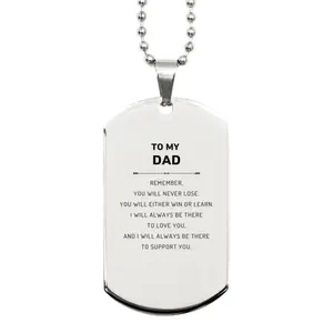 Dad Gifts, To My Dad Remember, you will never lose. You will either WIN or LEARN, Keepsake Silver Dog Tag For Dad Engraved, Birthday Christmas Gifts Ideas For Dad X-mas Gifts