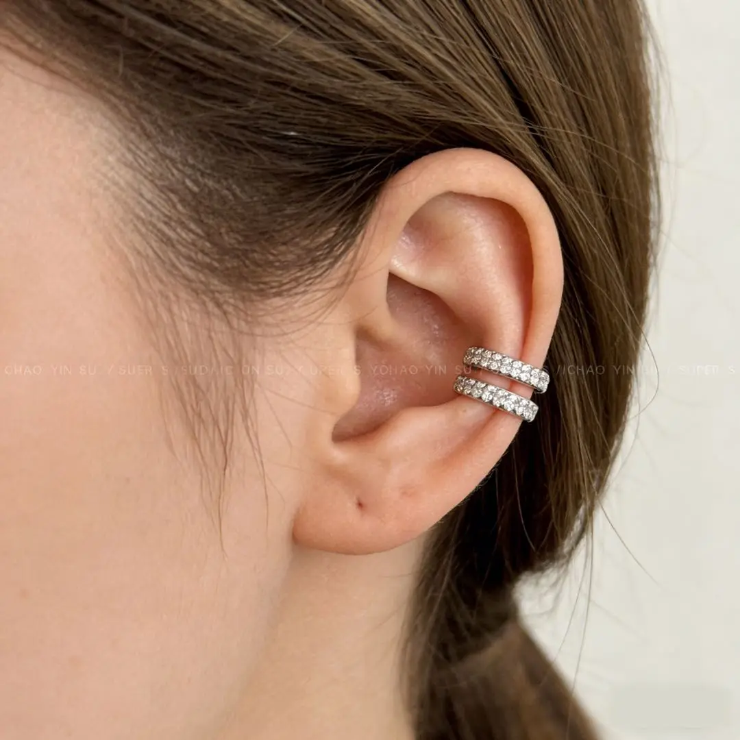 EOM Sparkling CZ Paved Ear Cuff for Women Silver Minimalist Cartilage Earring Hypoallergenic Stackable Clip-on No Piercing Comfortable All-Day Wear unisex gift