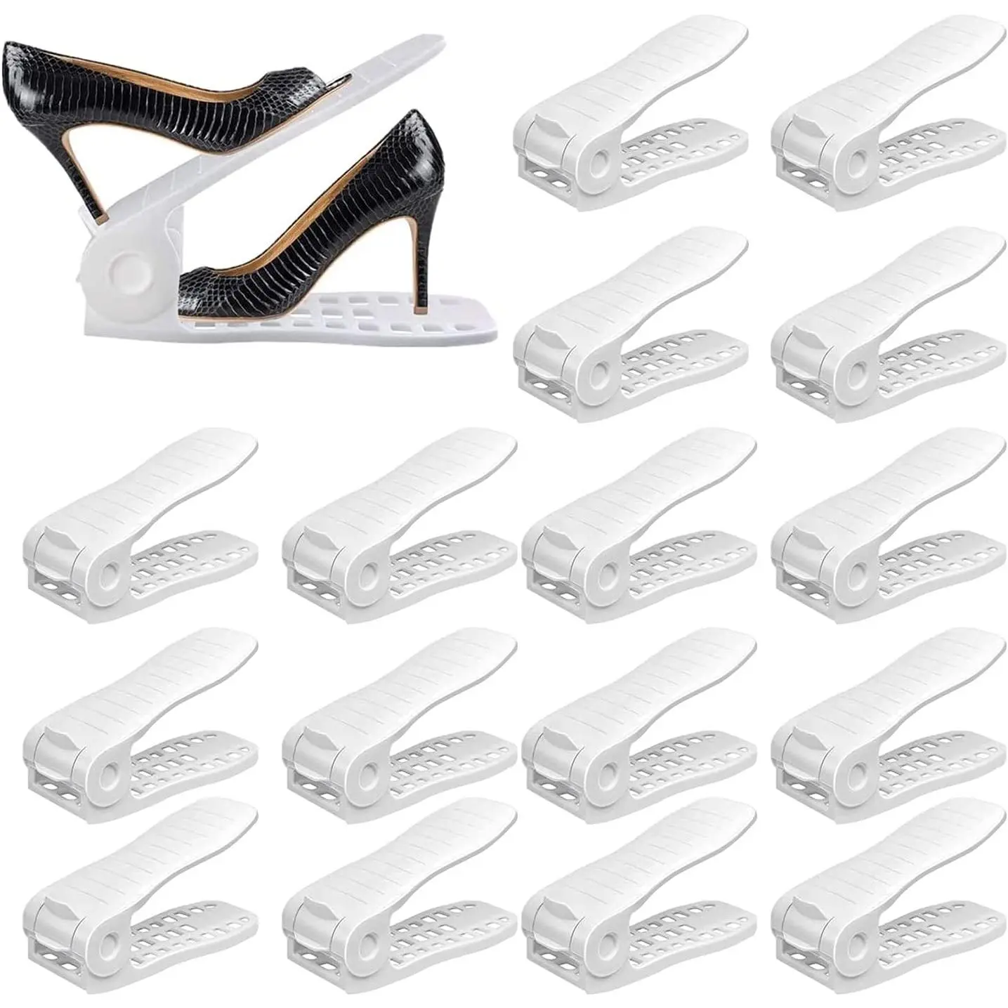 Shoe slots organizer adjustable shoe stacker storage space saver double deck shoe rack holder for closet organization thickening quality upgrade 16pack white