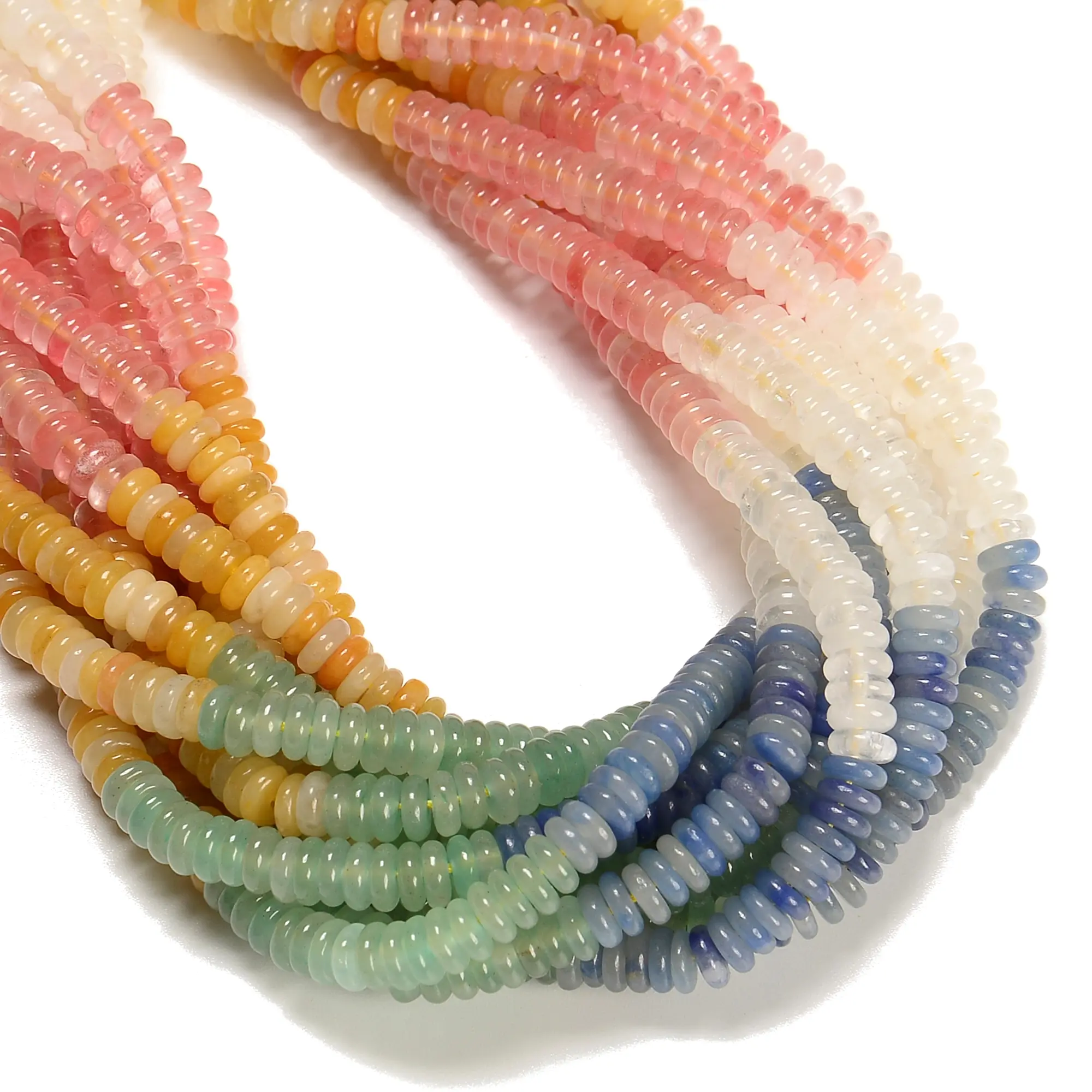 03-Multi-color Gemstone Smooth Rondelle Beads Size 2x6mm 15'' Strand
