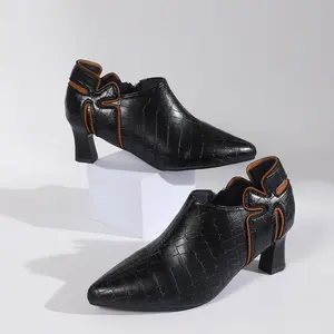 Women's Classy Heeled Pumps - Soft PU Leather Footwear, Pointed Toe Block Heel, Side Zip, Memory Foam Insole, Anti-Slip Sole, Suitable for Work & Office, Elegant Black Ankle Shoes