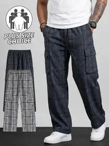 Men’s Black and White Vintage American Street Plaid Cargo Pants - Aesthetic Loose Wide-Straight Unisex Plus-Size Trousers with Multi-Pockets, Breathable All-Season Casual Long Pants for Sneakers Matching, Wrinkle-Resistant Basic Classic Fabric Menswear