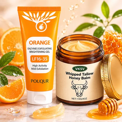 Valentine’s Day Jumpstart Sale Skincare Duo – Orange Exfoliating Gel & Grass-Fed Beef Tallow Honey Balm, Gentle Peeling, Deep Hydration, Glowing Skin for Face & Body#backtoschool#sohochic