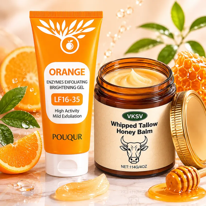 Valentine’s Day Jumpstart Sale Skincare Duo – Orange Exfoliating Gel & Grass-Fed Beef Tallow Honey Balm, Gentle Peeling, Deep Hydration, Glowing Skin for Face & Body#backtoschool#sohochic