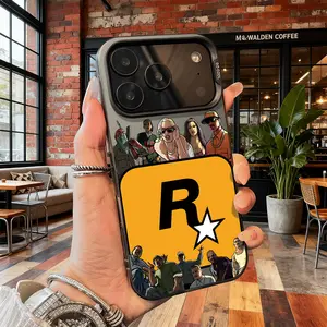 Cool Gaming Graffiti Cartoon Character Rockstar Style Aesthetic Case for iPhone 17 16 15 14 Pro Max 13 12 11 XR XS Plus Air Slim Shockproof Anti Drop Protective Durable TPU PC Cover