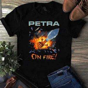 Funny Graphic Gift Petra Dark Red On Fire Retro Wave T-Shirt