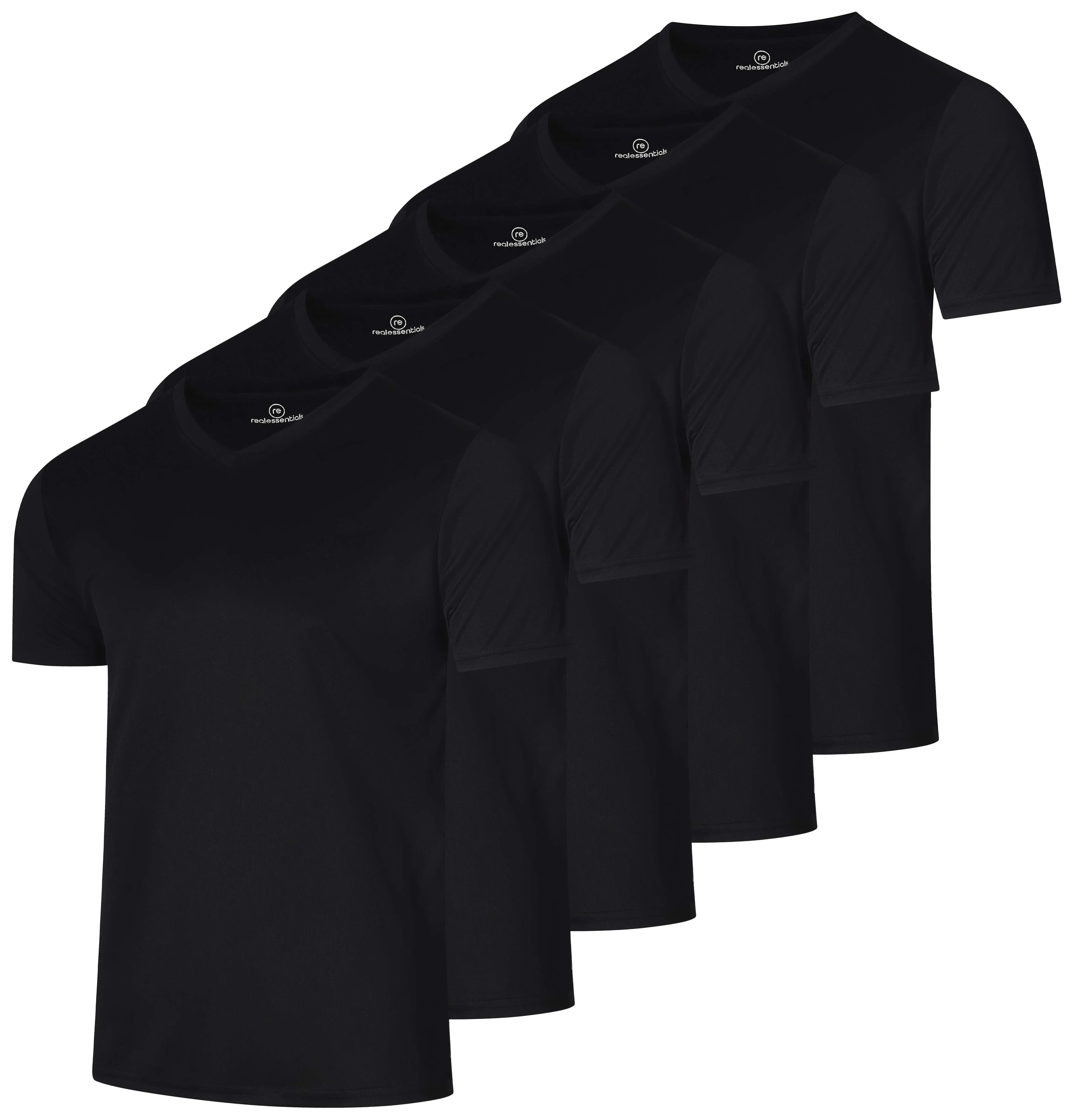 Real Essentials 5 Pack: Men's Mesh Short Sleeve V-Neck T-Shirt | Athletic Dry Fit V Neck Workout Shirt (Big & Tall Available)