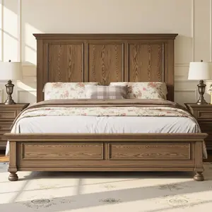 [Memorialday][Ships in 2 Boxes] AMERLIFE Traditional Solid Wood Bed Frame with 65.2" High Headboard, Platform Bed with Heavy Duty Slats, No Box Spring Needed, Easy Assembly