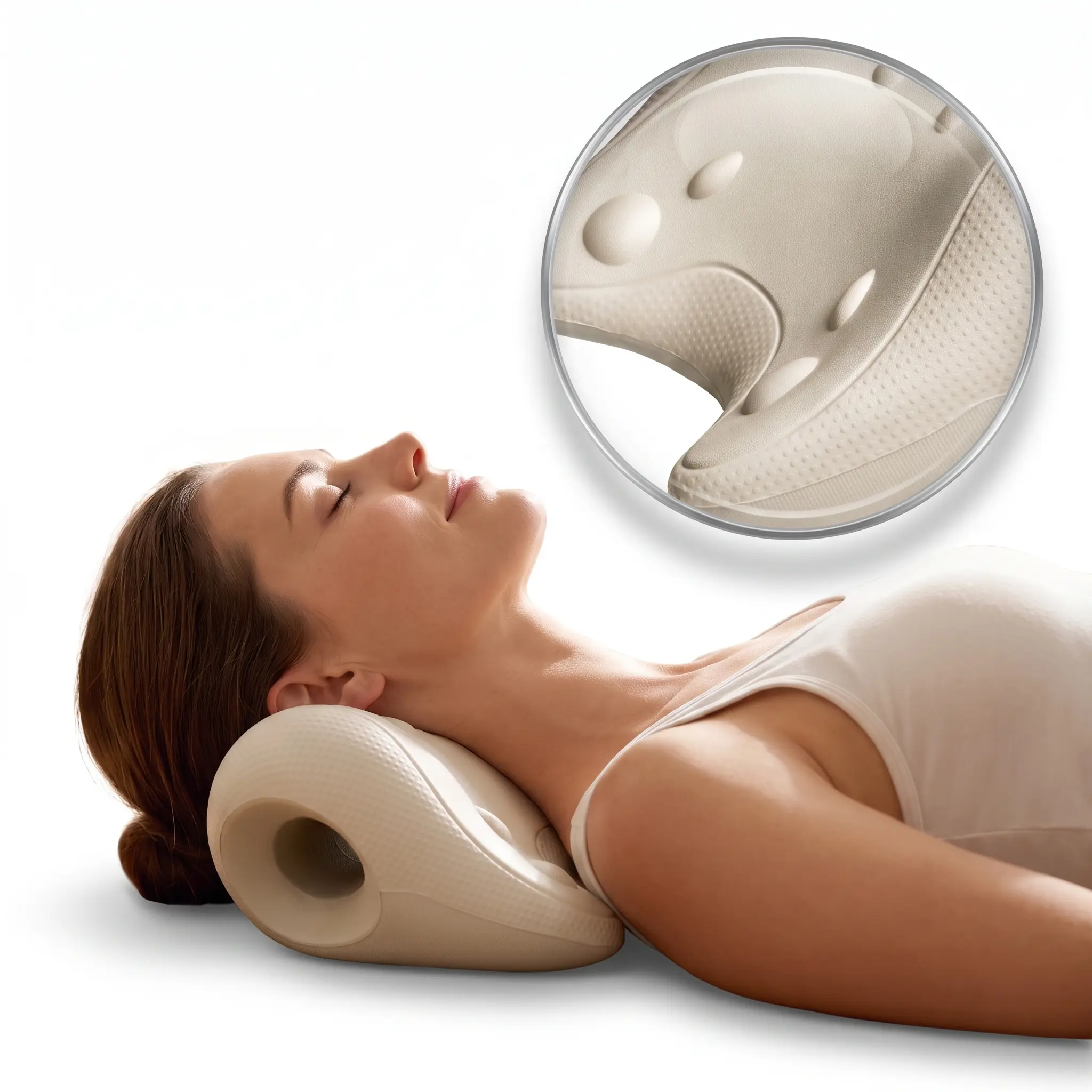 Cooling Cervical Spine Traction Massage Pillow, Summer Ergonomic Orthopedic Neck Support Cushion, Pressure Relief Neck Pillow for Office Nap & Night Sleep, Ease Neck Shoulder Tension Pain, Portable Cervical Alignment Relax Device for Daily Home Self-Care