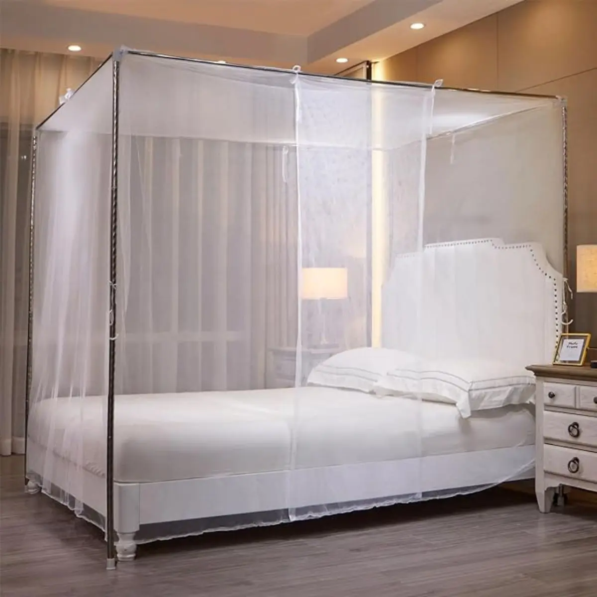 Twin Size White Canopy Curtain Mosquito Net - Ultra-Fine Mesh, 1-Side Opening, Breathable Mosquito Net Cover for Bedroom Insect Protection, Kids