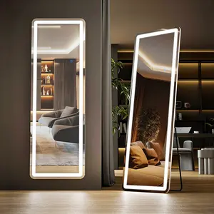 Full Length Mirror with LED Lights, 64"x21" Lighted Floor Standing Mirror