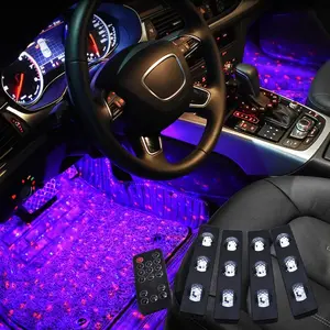 Car USB Foot Full Earth Star LED Ambient Light with Remote Control, 1 Set Car Interior Seven Colors Sound Control Star Atmosphere Light, Decorative Light
