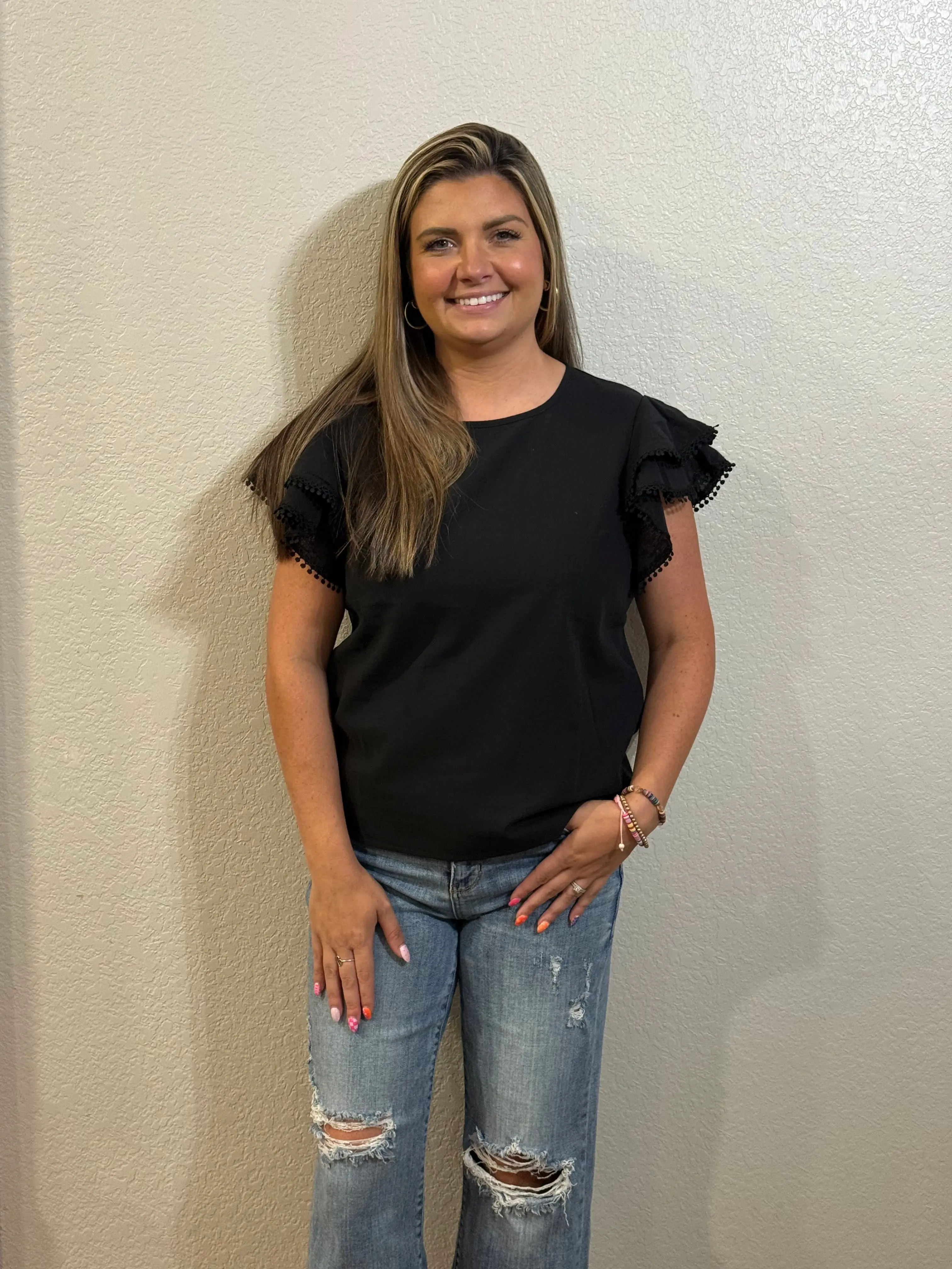 Women’s Ruffle Batwing Short Sleeve Crew Neck Top