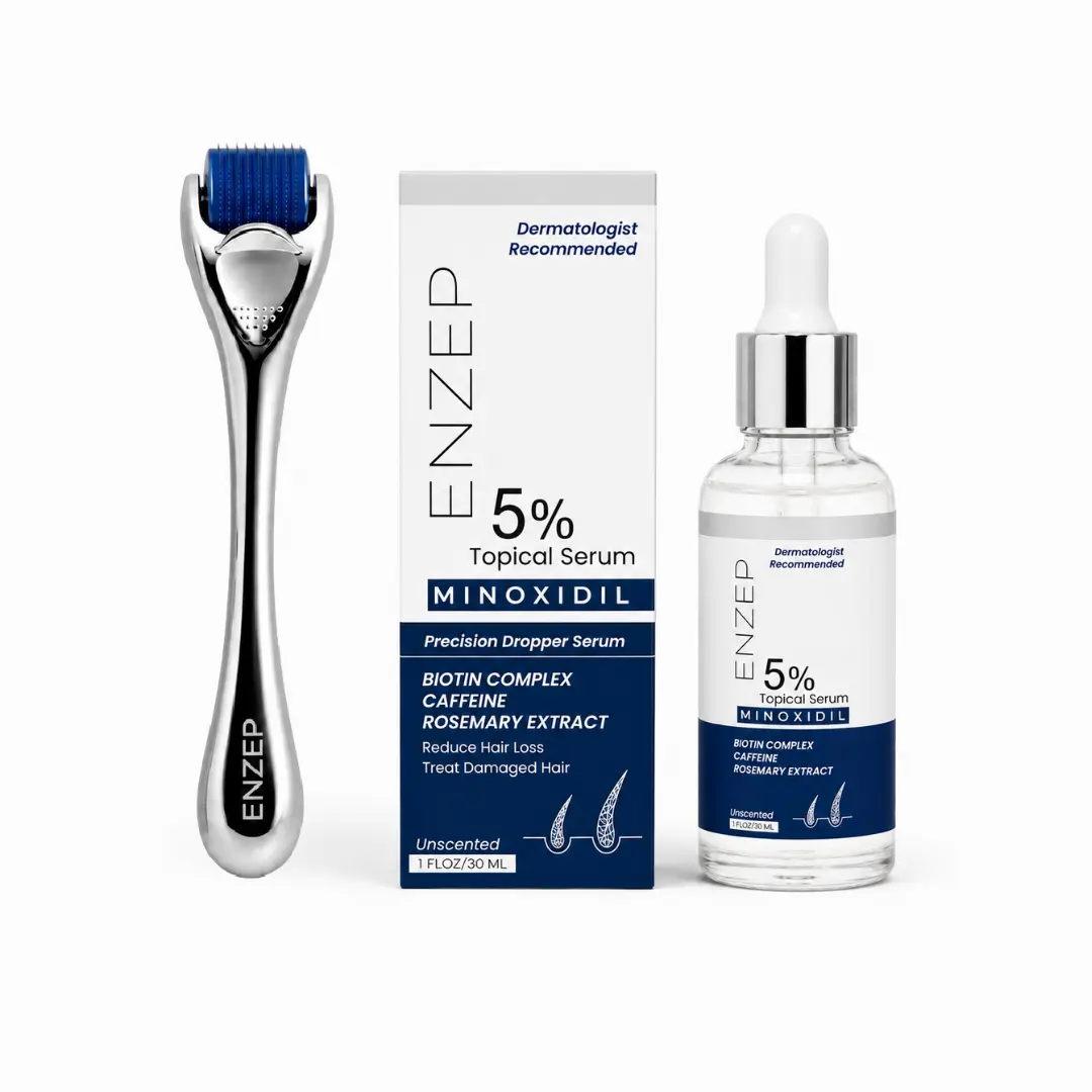 ENZEP Minoxidil 5% Hair Growth Kit with Derma Roller, Beard & Scalp Regrowth Treatment for Men & Women, Microneedling Solution,  Haircare