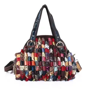 Maillard Vintage Genuine Leather Cowhide Color Panel Contrasting Snake Pattern Wave Hand-held Shell Bag with Adjustable Strap & Massive Interior Capacity-HDXk050