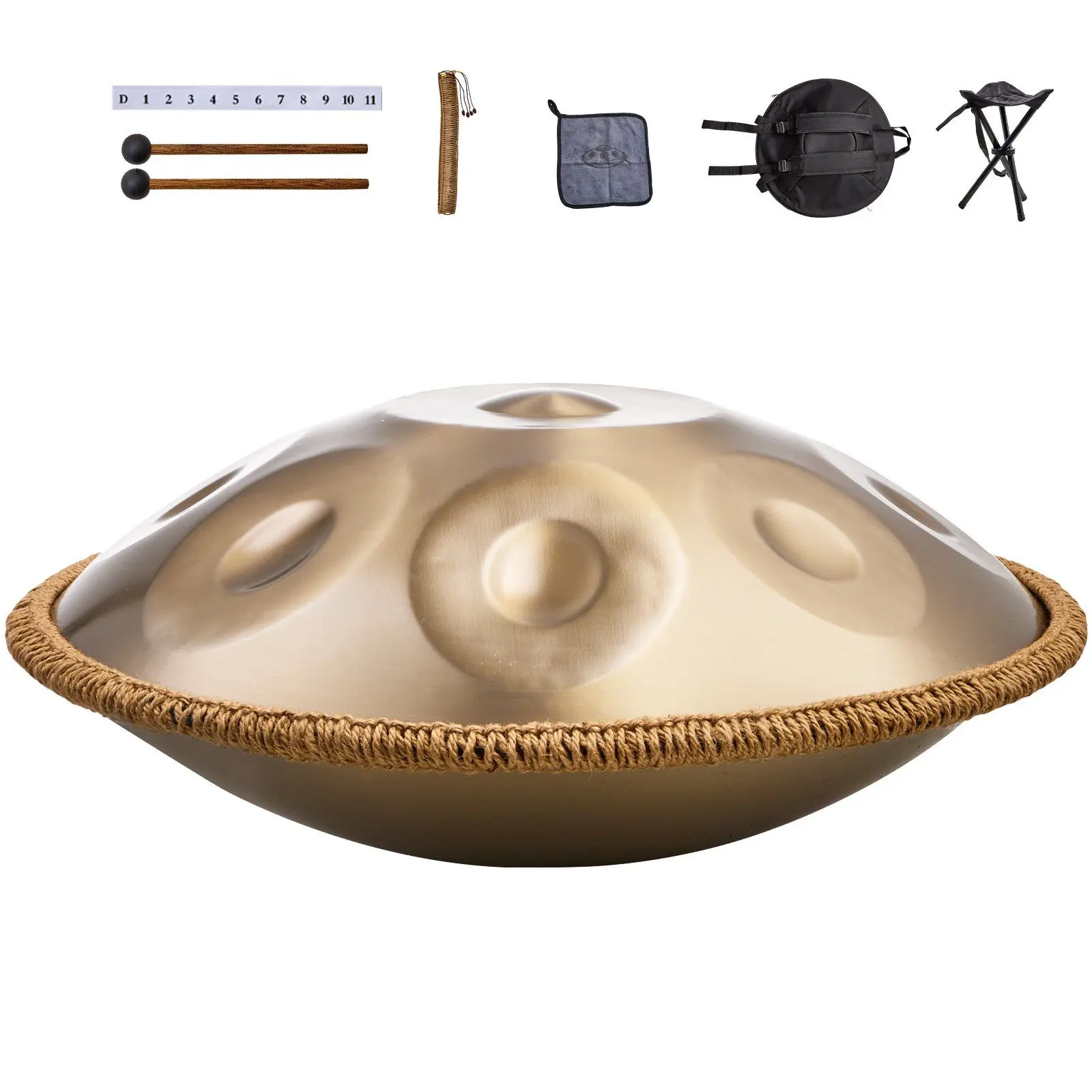 VEVOR 22-in 10-Notes D Minor Handpan Drum, Percussion Instrument with Mallet, Multifunction