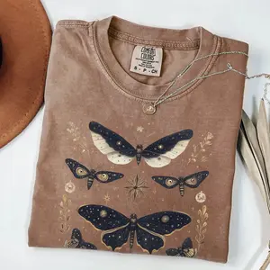 Comfort Colors Luna Moth TShirt, Wildflower Celestial Cottagecore Shirt, Mystical Moon Phase Top, Witchy Cute Boho Flower Tee Casual Day shirts women casual outfits women vintage graphic tees