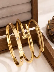 3 simple and stylish stainless steel bracelets, Elegant Minimalist Bangle, versatile accessories for daily travel, suitable for all seasons, perfect gifts for family and friends, High Quality Bracelet