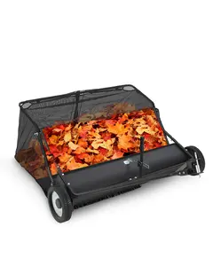 GAOMON 48" Lawn Sweeper Tow Behind, 26 Cu.Ft Capacity Pull Behind Yard Sweeper Large Leaf Collector, Leaf & Grass Catcher with Adjustable Brush Height & Dump from Seat Handle for Yard, Farm, Garden