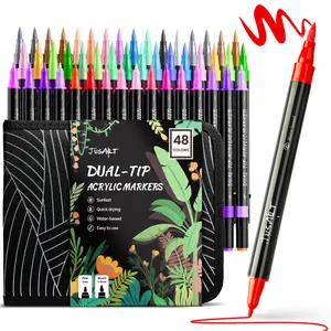 [JusArt] 48/36 Colors Dual Tip Acrylic Paint Markers (Painting Bag), Acrylic Paint Pens with Brush Tip and Fine Tip, Premium Paint Pens for Various Surfaces, Acrylic Paint Markers, Markers for Coloring, Art Supplies, Acrylic Marker, Coloring Supplies