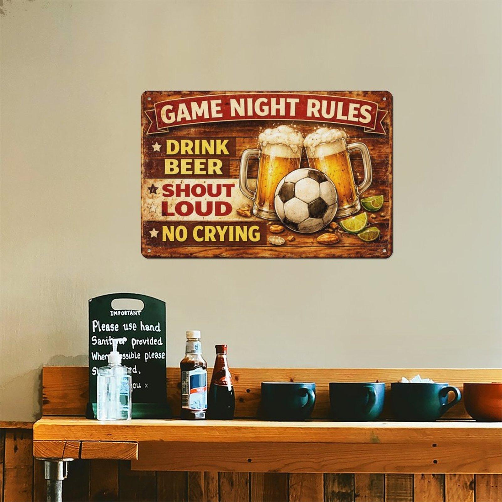 Funny Soccer Bar Metal Sign 12x8 Inch Vintage Retro Wall Decor Game Night Rules Beer Party Gift for Men Cave