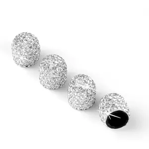 4 Pack Handmade Crystal Rhinestone Tire Valve Stem Caps For Wheel Tire Valve, Attractive Dustproof Bling Car Accessories, Universal For Cars, Trucks And Motorcycles-White