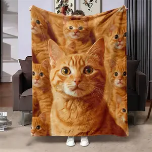 Cute Cat Flannel Throw Blanket, Soft Warm Anti-Pilling, Ideal for Nap Camping Travel, All Seasons Gift