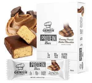 Keto Genius Gourmet Protein Bar, Creamy Peanut Butter Chocolate, 10g Protein, 1g Sugar, Gluten Free, 10 Count