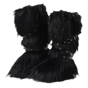 Women's Faux Fur Boot Winter Snow Boots Mid-Calf Platform Warm Comfortable Outdoor Round Toe Bota Red Walking Shoes