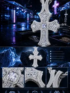 2167  Ornate Gothic Cross Pendant | Blinged-Out Iced-Out Statement Charm for Hip Hop Streetwear & Religious Vibe summerwins