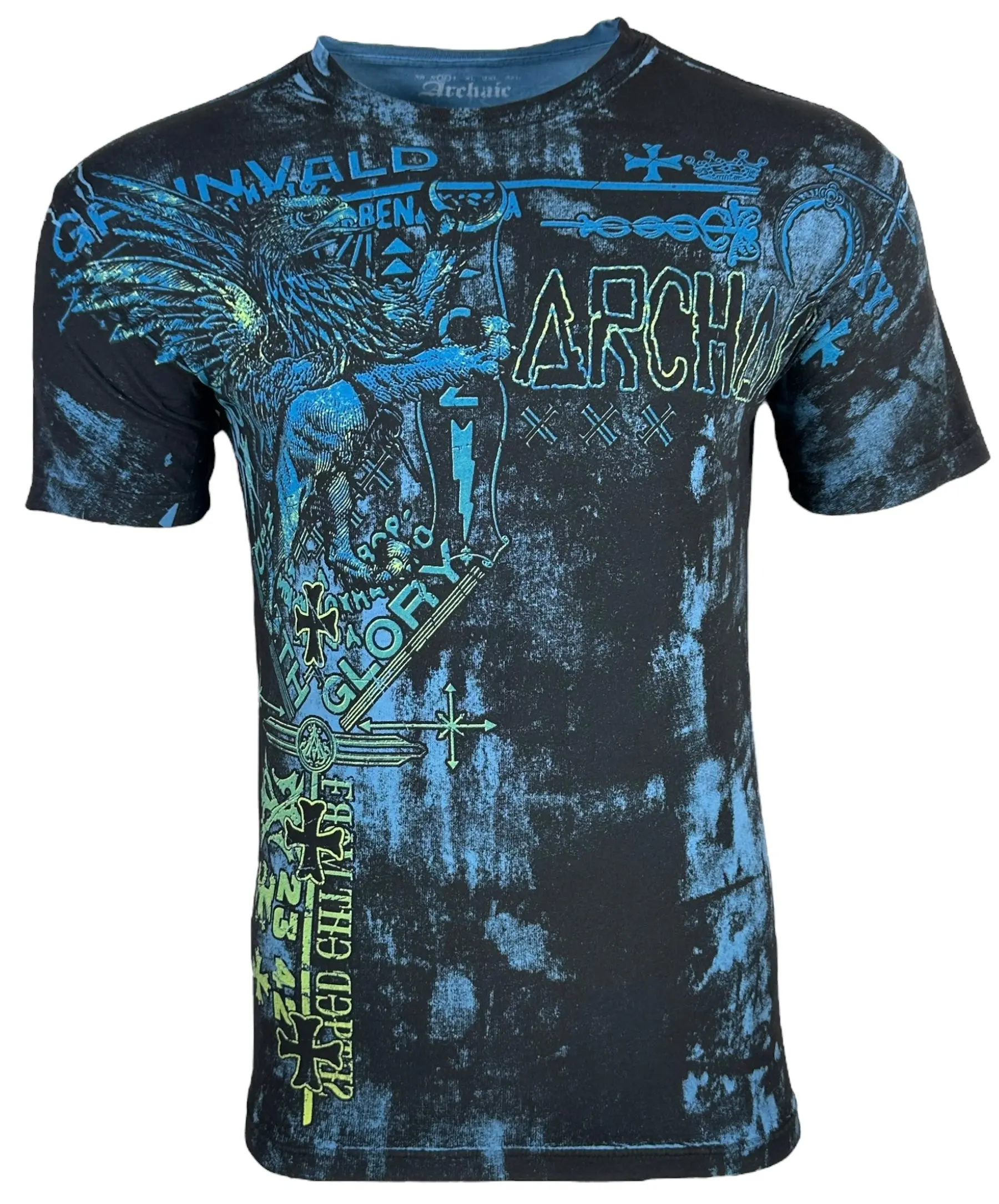 ARCHAIC by Affliction Men's Round Neck Hearth Graphic T-Shirt - 100% Cotton, Short Sleeve, Front & Back Prints, Made in USA, Tshirt, Fitted Cut, Fashion, Refer To Sizing Chart