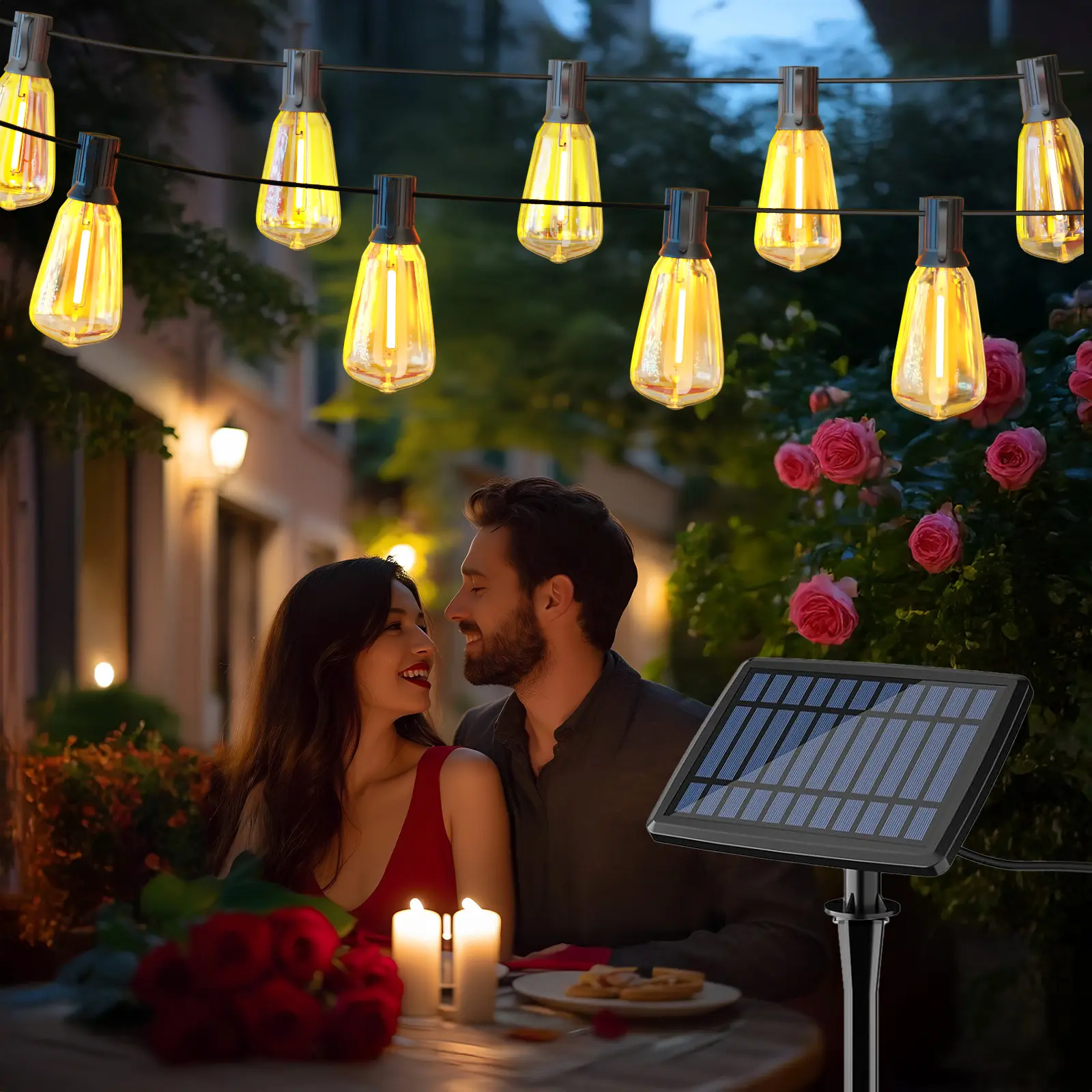 【DAYBETTER】100FT Solar String Lights, Light Sensor Activated (Day Charge/Night On), Waterproof & Shatterproof( included remote) 8 Modes with Dusk to Dawn and Dimmable, Great for Patio, Porch, or Garden, Warm White Light, Home Decor