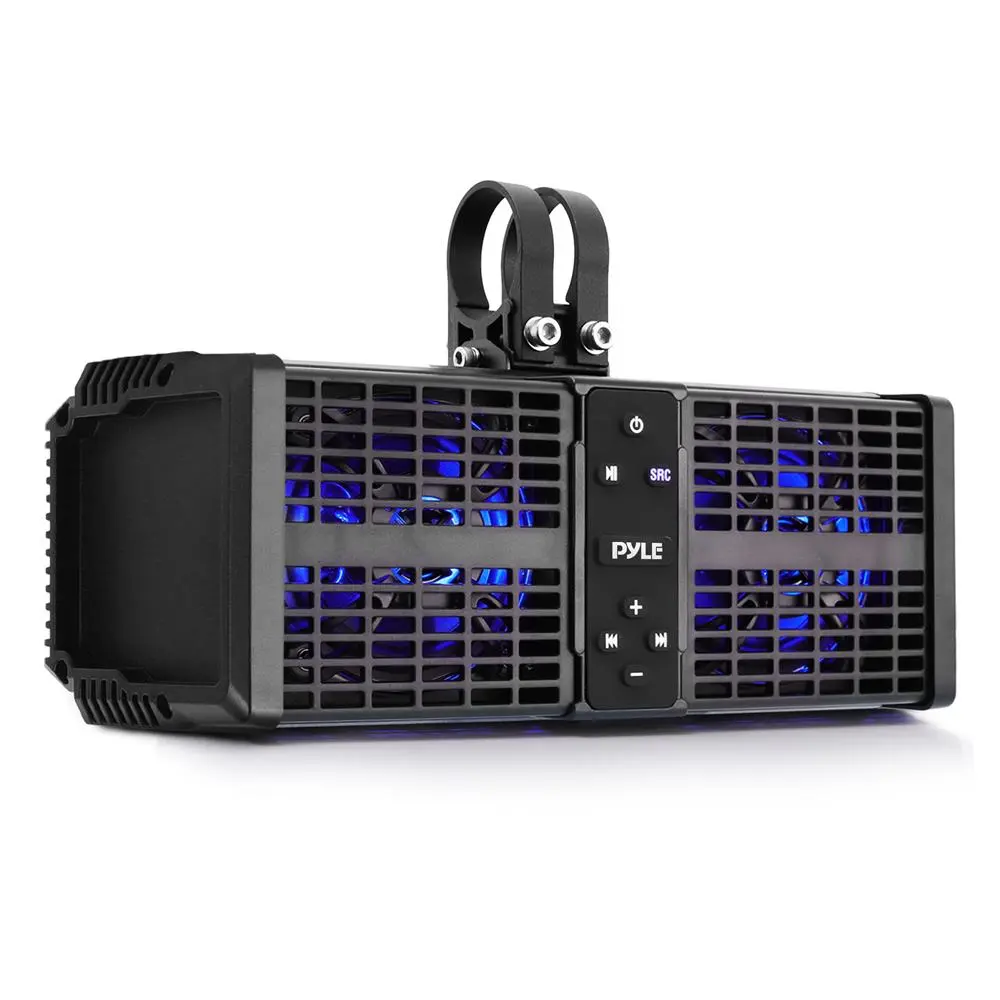11in ATV/UTV Portable Outdoor Speaker System - Built-in Class D Stereo Amplifier, Wireless BT Streaming, LED Lights, Rugged Aluminium Exterior, High-Watts Output for Mobile Devices, Portable Outdoor Speakers