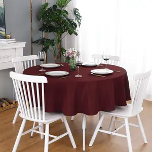 Burgundy Round Tablecloth Waterproof Heavy Duty Wrinkle Free Polyester Fabric Table Cloth, Spillproof Washable Table Cover for Party, Camping, Picnic, Banquet Indoor and Outdoor