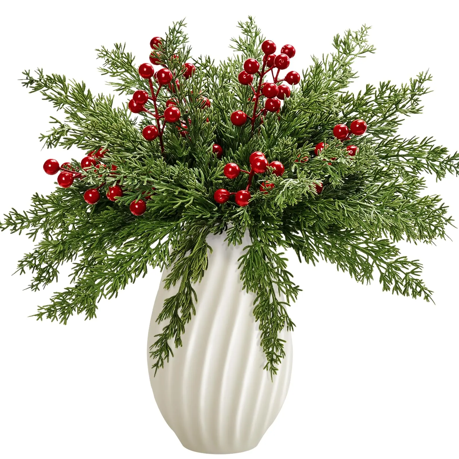60 Pcs Artificial Pine Branches with Berries Stems, Christmas Cedar Twigs, Fake Needles for Wreaths, DIY Crafts & Decorations, Artificial Fake Plants