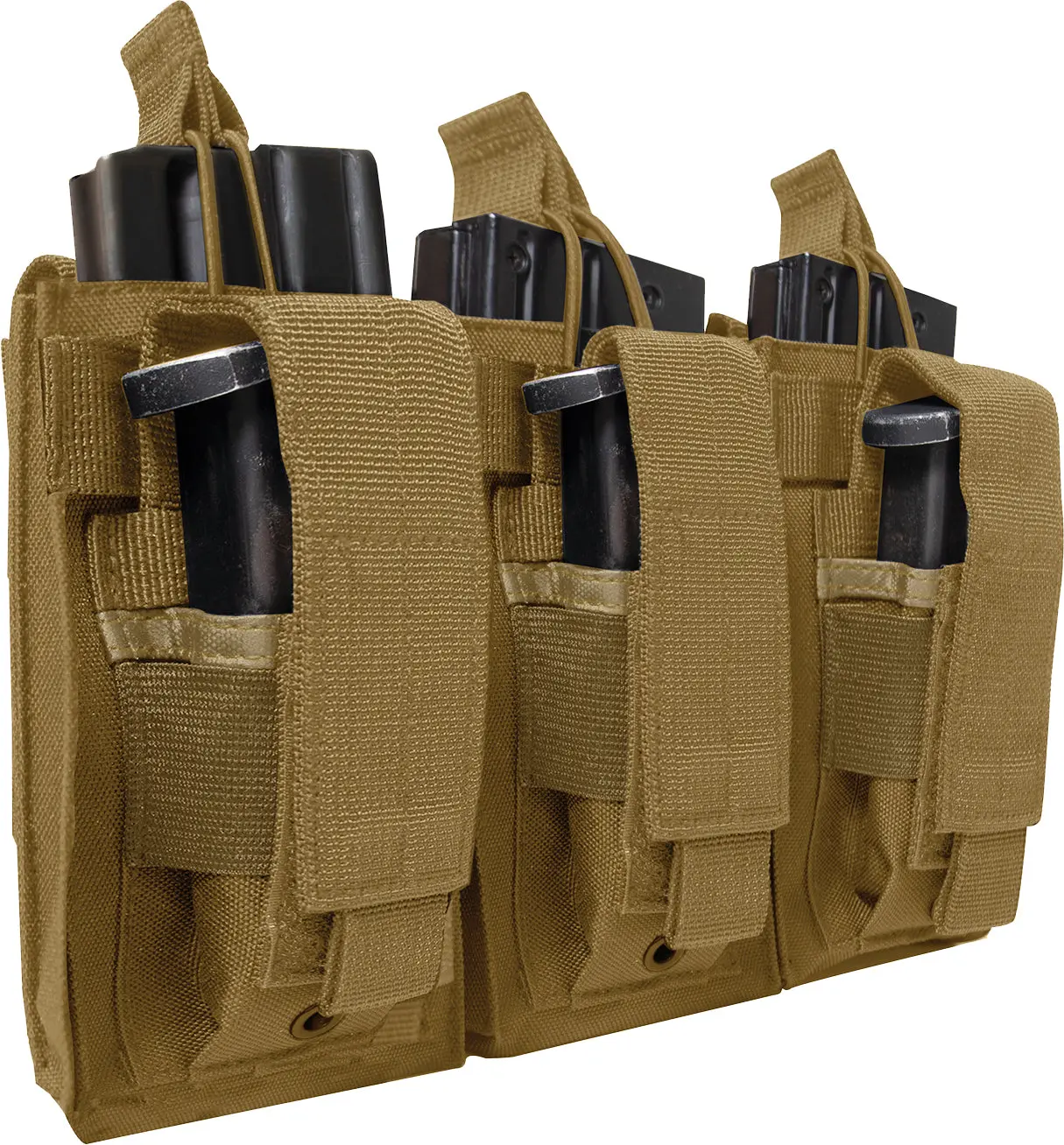 Triple Kangaroo Magazine Pouch, Durable MOLLE Tactical Side Pouch for 3 Rifle & 3 Pistol Mags, Coyote Brown, Tactical Pack, Hook, Range, Six Mag Slots
