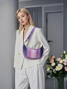 Women's Blue Crocodile Pattern Shoulder Bag, Fashion Crescent Crossbody Bag, Stylish Single Strap Handbag for Ladies, Fashionable Crossbody Bag, Handbag Shoulder Purse, Elegant Bags
