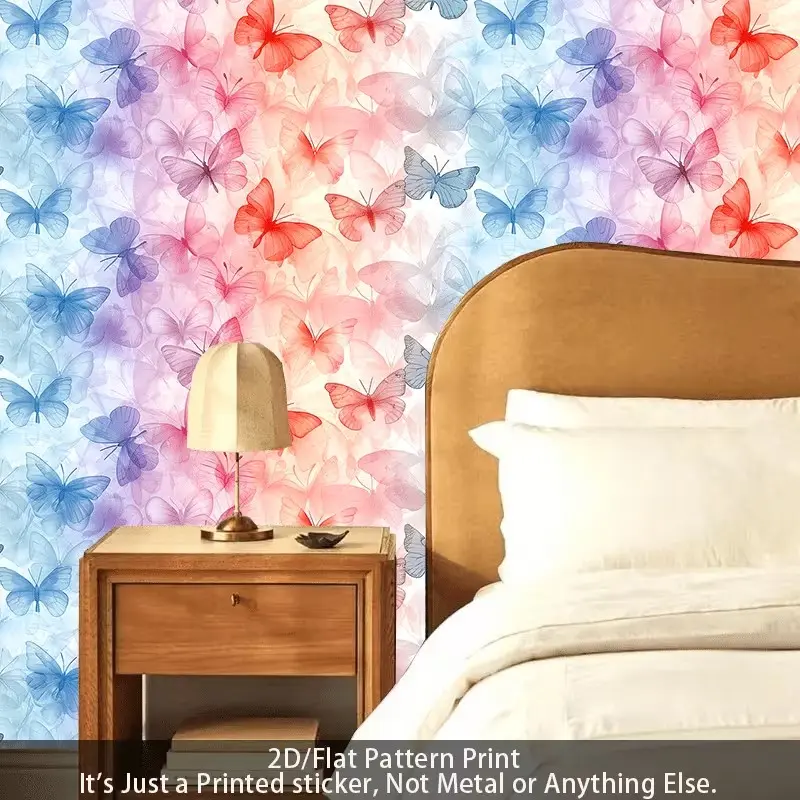 Watercolor Ombre Butterfly Wallpaper, Pastel Blue Peel and Stick Wallpaper Designs, Aesthetic Wall Mural for Living Room & Kids Room, Home Decor, Self Adhesive Wallpaper