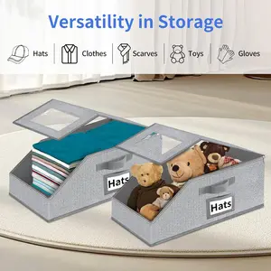 Clear View Stackable Hat Storage Box, Protective Dustproof Display Case for Baseball Caps, Sturdy Cardboard Support Keeps Brims in Shape, Modular Organizer for Cap Collection & Closet Display, Space-Saving Holder for Men & Women (Grey, Multiple Options)