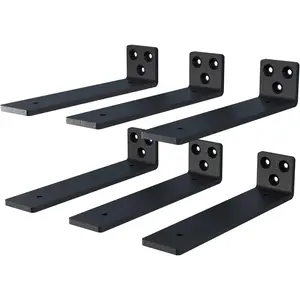 10 Inch Floating Shelf Brackets, Heavy Duty  Bracket for Wall, Mantel, Bookshelves, Black  Coated Steel, 6-Pack