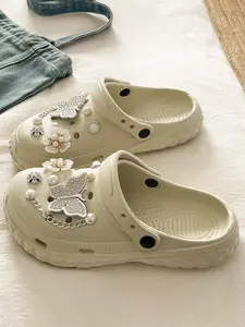 Pearl & Butterfly Platform Clogs - Cute Aesthetic Soft & Comfy Height Boost Trendy Summer Shoes for Sweet Girls, Thick Sole Slippers