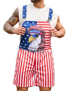 Yuanbang 4th of July American Flag Bib Overalls Summer Casual Adjustable Coveralls Memorial Day Romper, Burning Man Clothing, Halloween, Christmas, Fashion Men's Clothing, Patriotic Apparel, Holiday Party Menswear