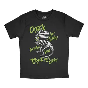 Toddler Funny T Shirts Check Yo Self Before You T Rex Yo Self Sarcastic Dino Graphic Novelty Tee For Young Kids Funny Toddler Shirts Funny Dinosaur Apparel Childrens Graphic Tees Black -