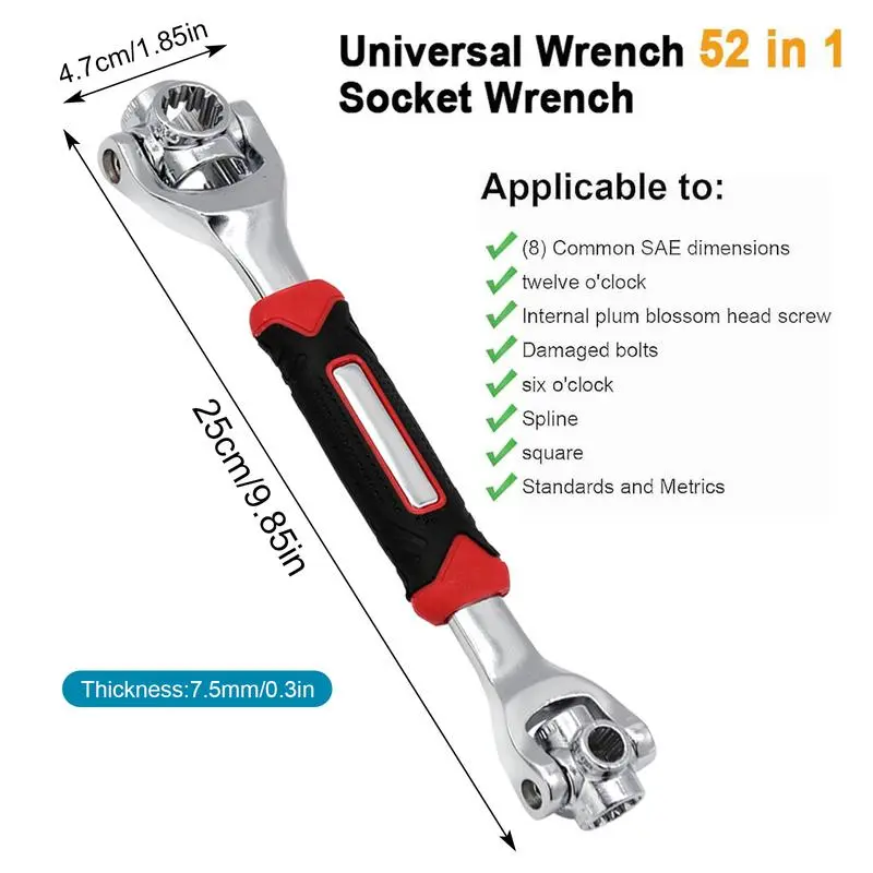 52-in-1 Professional-Grade Adjustable Torque Wrench Set - CRV Steel Heavy-Duty Wrench with 12-point Grip, 360° Head Rotation, Dual Heads, HRC56 Hardness, Anti-slip Handle, Torx/Square Compatibility for DIY Maintenance, Universal Hand Tool Applications